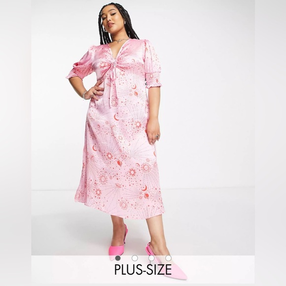 Neon Rose Dresses & Skirts - Neon Rose Ruched Bust Midi Tea Dress In Pink Red Celestial Satin Size XL…